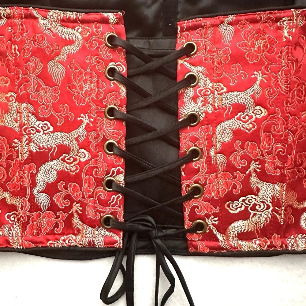 Victoria's Secret M Medium NWT Y2K Vintage Corset Red‎ Gold Dragon Asian Chinese